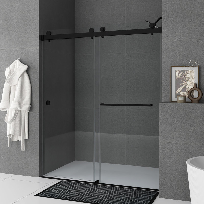 55''-59'' W x 72'' H Sliding Frameless Shower Door, Black