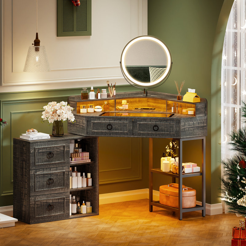 Dressing Table with Mirror, Brown