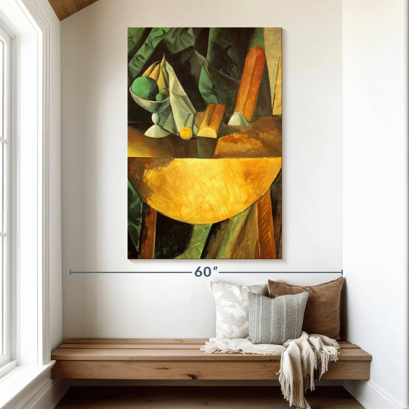 Avery pain et plat de fruits sur une table, H 51 po x l 34 po