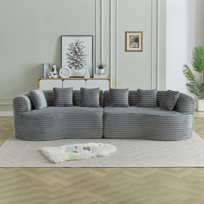Canapé modulaire courbé, Velours côtelé gris
