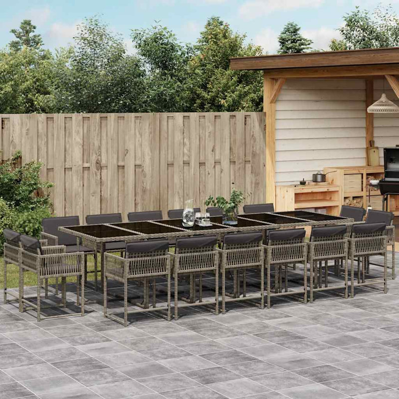 Patio Dining Set with, 16, 73cm H x 330cm W x 106cm D, Grey Cushion/Grey Frame