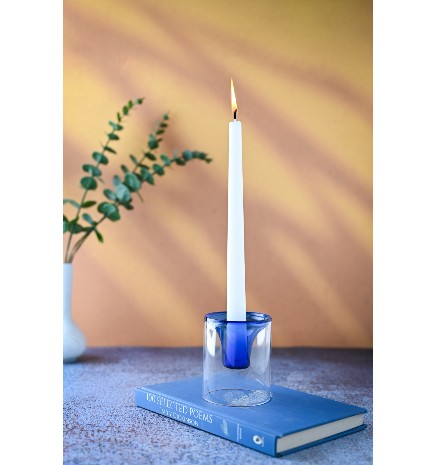 Ahmad Glass Tealight Candle Holder, Blue, 3.25"H x 3" W x 3" D