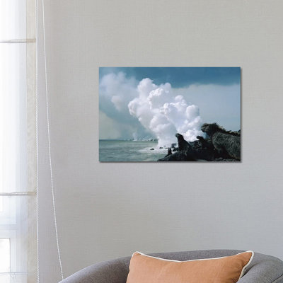 Group of Marine Iguanas with Lava Flow Entering Sea, Cape Hammond, Fernandina Island, Galapagos Islands, Ecuador 1 Piece Wrapped Canvas Wall Art