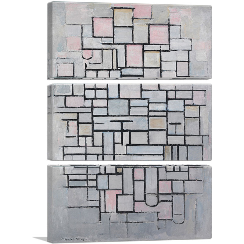 "Composition 6 1914" par Piet Mondrian, ensemble de 3 reproductions d'art sur toiles tendues, H 60 po x l 40po x P 1,5 po