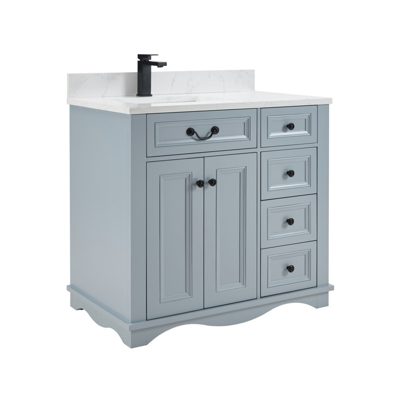 36" Solid Wood Sink Vanity  With 1' Artificial Stone Top, Cadet