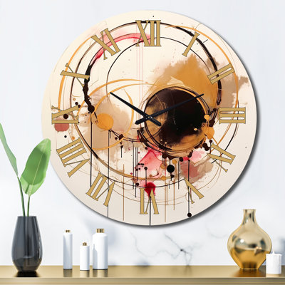 Pink Gold Abstractions Architectural Metal Wall Clock