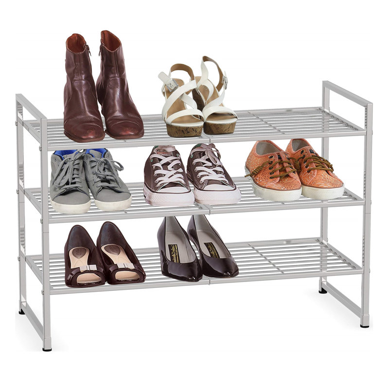 Black Metal 9 Pair Stackable Shoe Rack