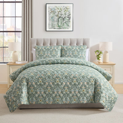 VCNY Home Mason Green 3-Piece Floral Quilt Set, Full/Queen