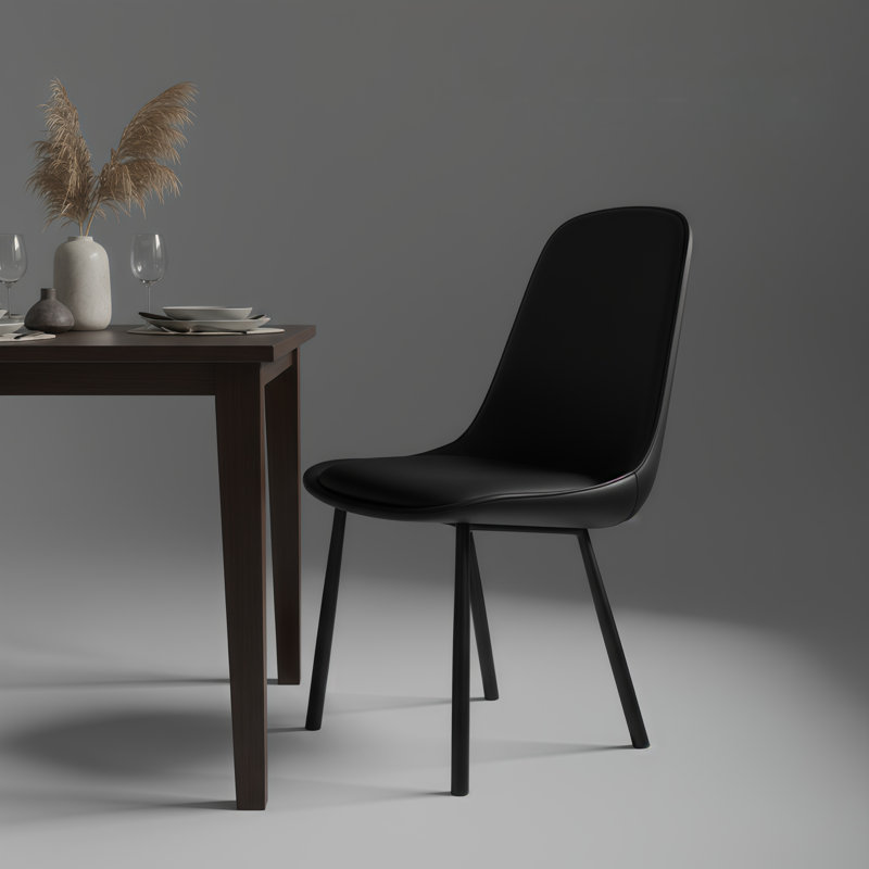 Chaise de salle à manger moderne en similicuir H 19,5 po avec pieds en acier au carbone épaissi - noir (ensemble de 2), Noir