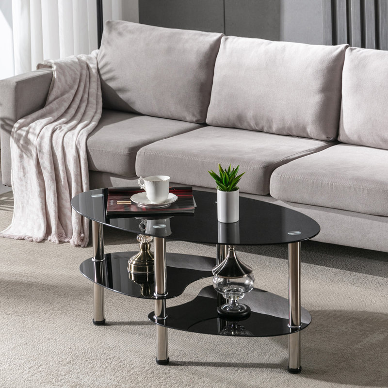 Areatha Glass Top Coffee Table, Black