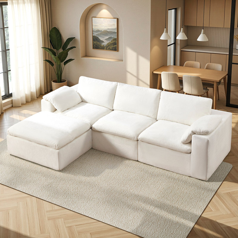 Canapé modulaire surdimensionné Boneless avec méridienne très profonde 83,5 po, canapé modulaire sans assemblage, Blanc