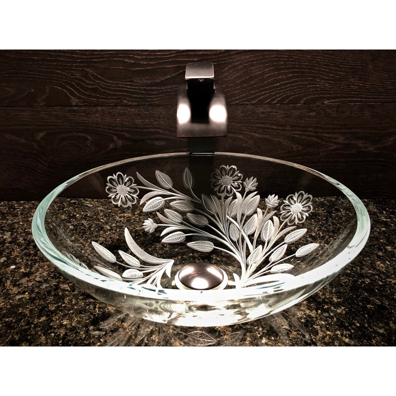 Lavabo de salle de bain vasque circulaire fait à la main en verre transparent