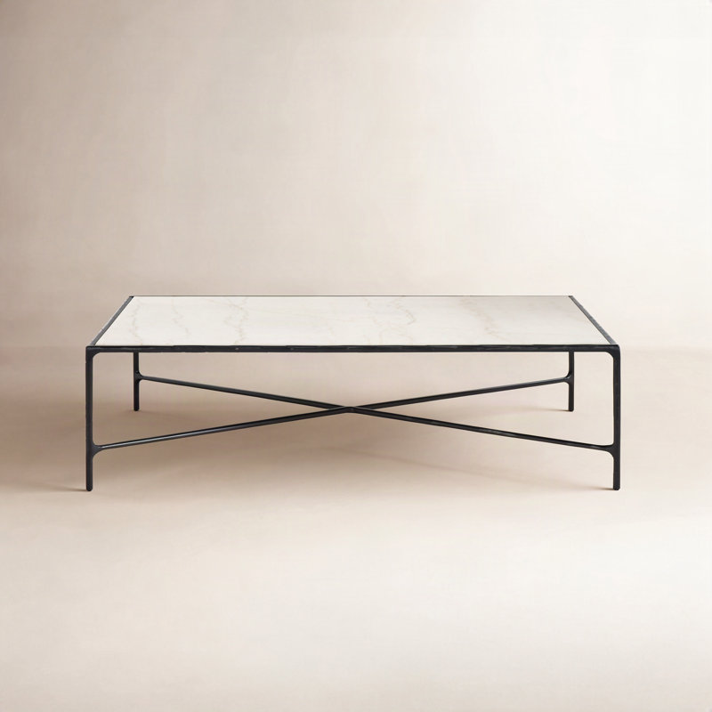 Evelynn Single Coffee Table, White Marble, Black
