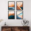 Ensemble encadré de 4 paysages encadrés sur papier orange et bleu-93012712-93012710