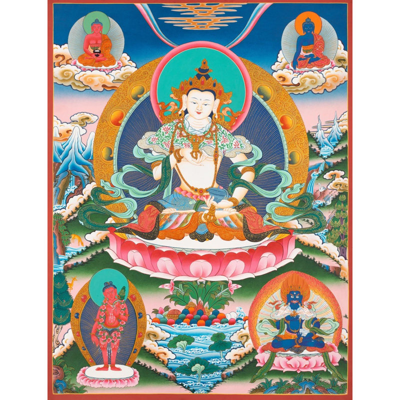 Vajrasattva entouré de bouddhas (Thangka sans brocart)