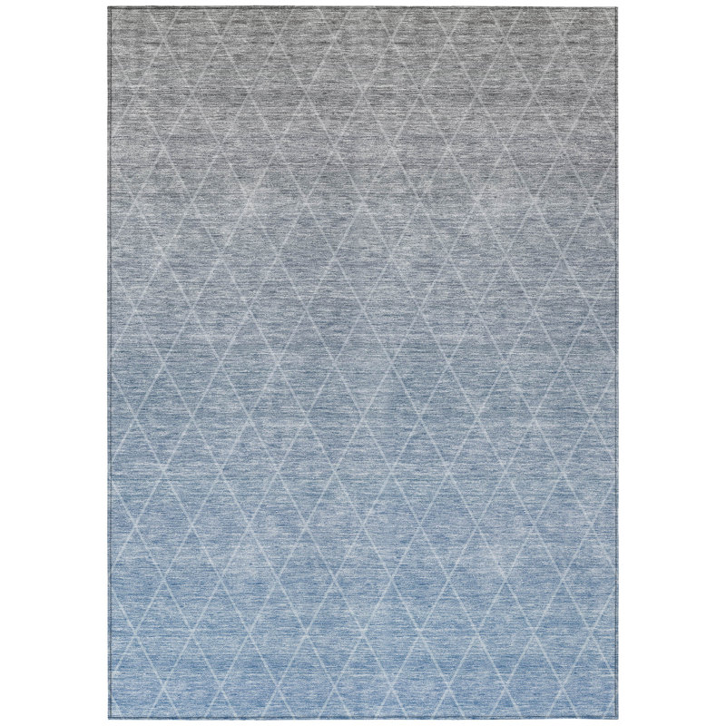 Addison Blue Ombre Trellis 3' x 5' Synthetic Washable Rug