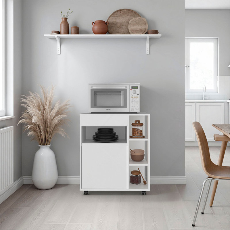 Armoire pour chariot à micro-ondes compacte, rangement, support pour micro-ondes et roulettes