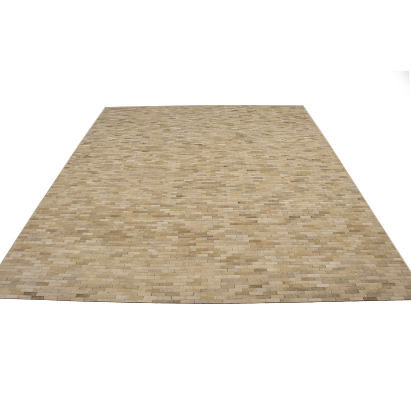 Tapis beige moderne en similicuir 6X6, Rectangulaire 8 pi x 10 pi