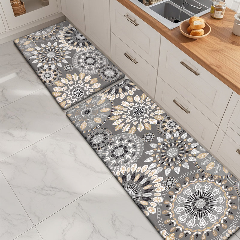 Jalissia Anti-Fatigue Non-Skid Kitchen Mat, Gray/Beige/Black/Tan, Runner 20" x 31.5" + 20" x 59"