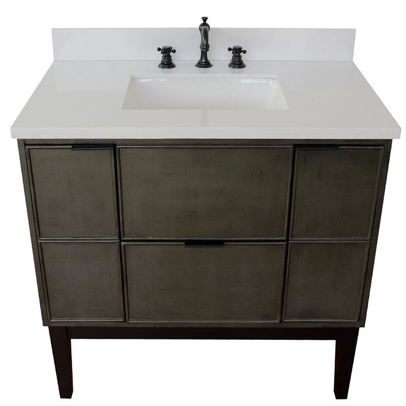 37'' Single Bathroom Vanity with Top, White Quartz
