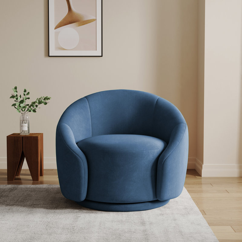 Aunna 89.2Cm Wide Swivel Barrel Chair, Blue Cotton
