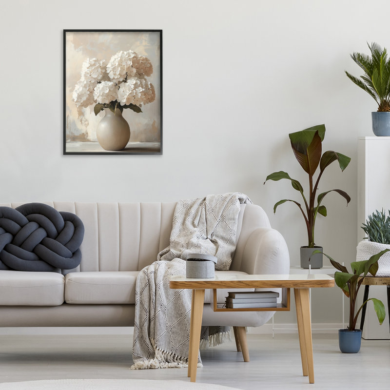 Vase d'hortensias en fleurs, estampe numérique, design par LSR Design Studio, Midnight Black Giclee Framed, 20 x 16