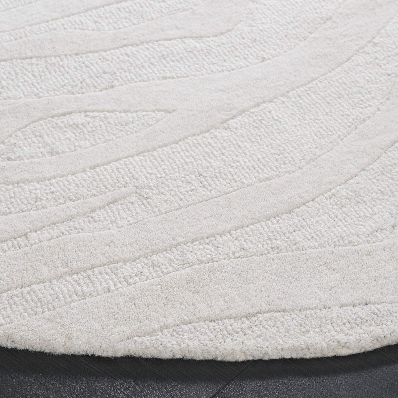 Burleson Ivory Hand-Tufted Abstract Wool Rug, Round 6'
