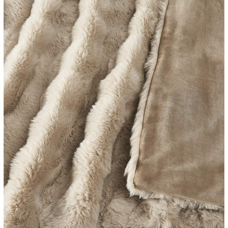 Ensemble d'édredon en fausse fourrure Frye Bubble, Tanné, Édredon pour très grand lit + 2 taies décorativ