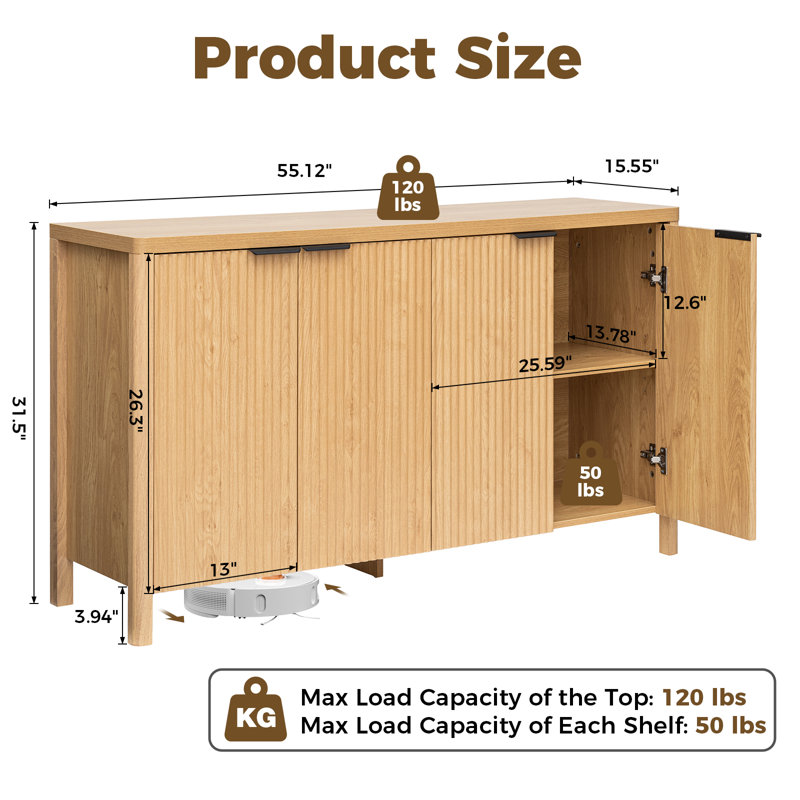 Buffet de rangement l 55 po avec tablettes réglables