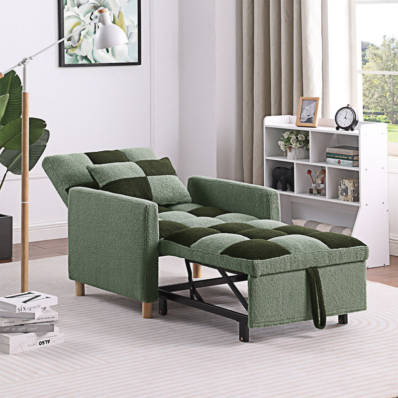 Somdath Sleeper Sofa Chair Bed Multi-Functional Sleeper Chair Upholstered Accent Chair, Green Teddy