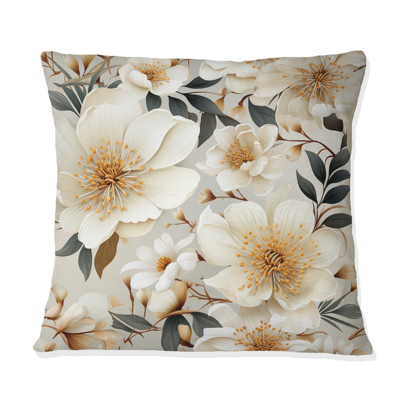 Coussin Beige Boho Chic Poppy Blooms IV - Floral, H 16 po x l 16 po