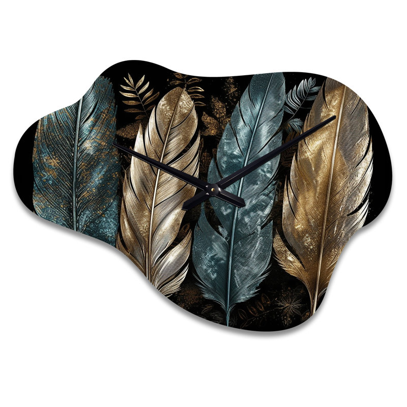 Horloge murale dorée en plumes dorées I - Glam Feather Cloud, Petit
