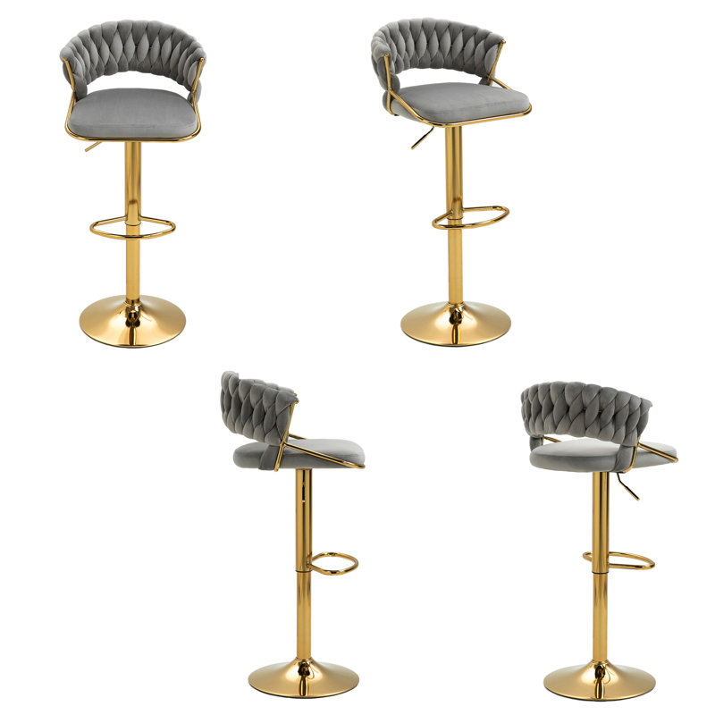 Christal Height Adjustable Swivel Bar Stool, Grey, Gold