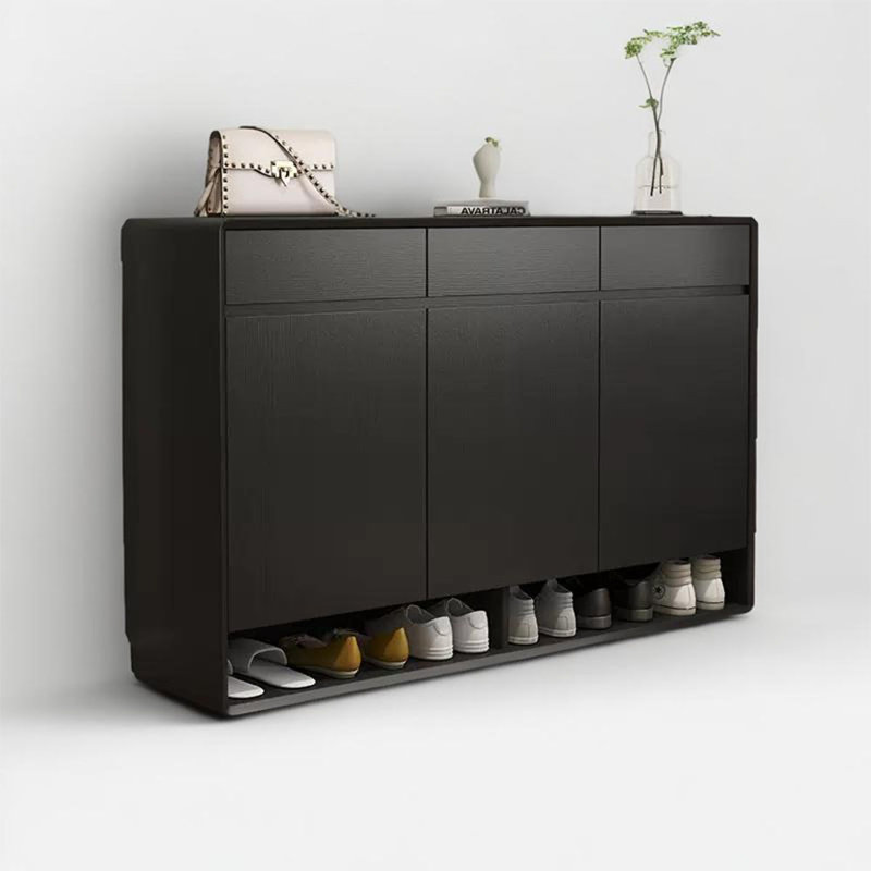 Solid Wood Shoe Cabinet One Household 20 Pair Shoe Storage Cabinet, Black