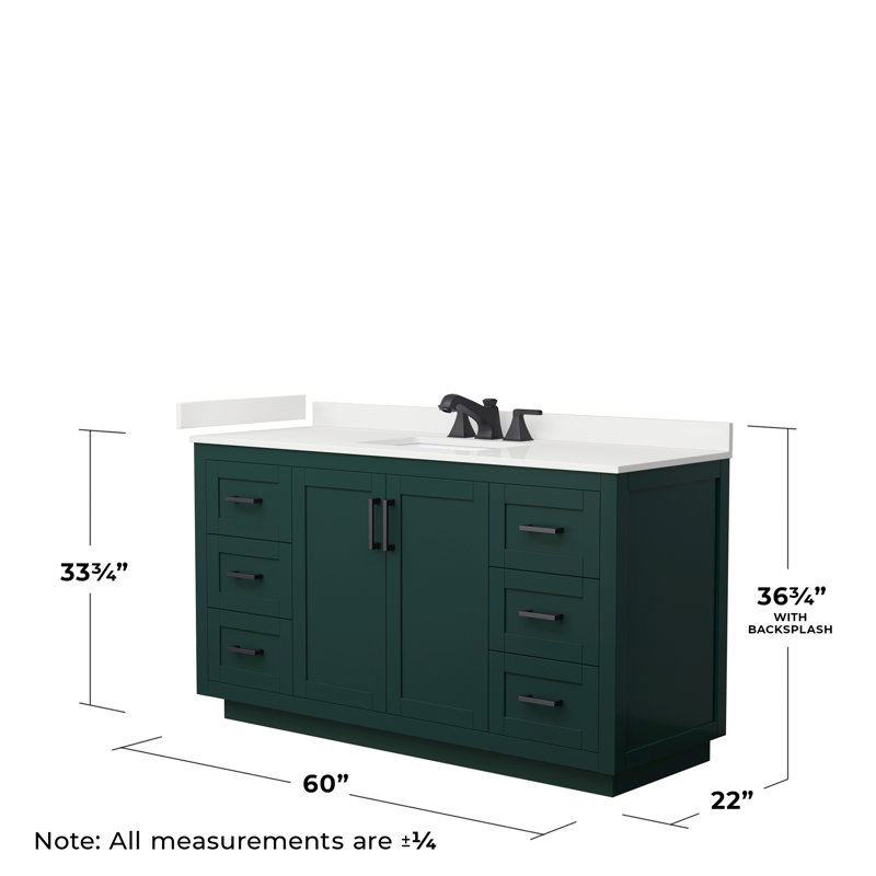 Miranda 60" Freestanding Single Bathroom Vanity with Quartz Top, White Quartz, Green, Matte Black