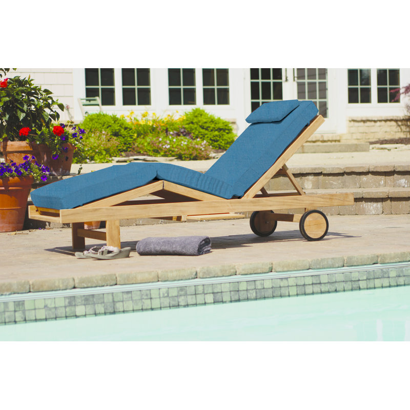 Quincy Outdoor Teak Chaise Lounge, Canvas Regatta Sunbrella® Canvas