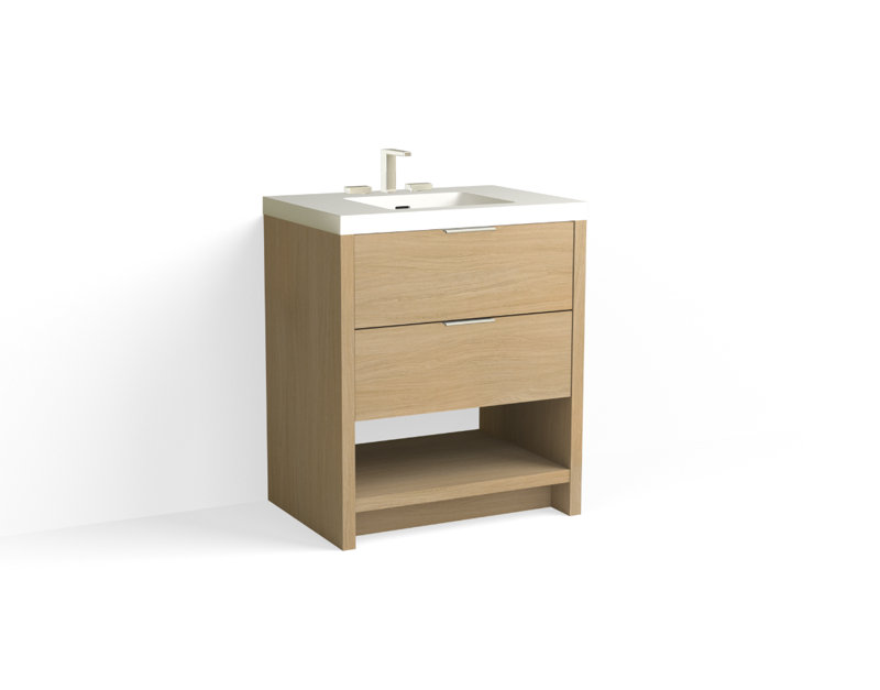Vue 30" W Freestanding Single Bathroom Vanity, Biondo, Matte White/Single, Polished Nickel