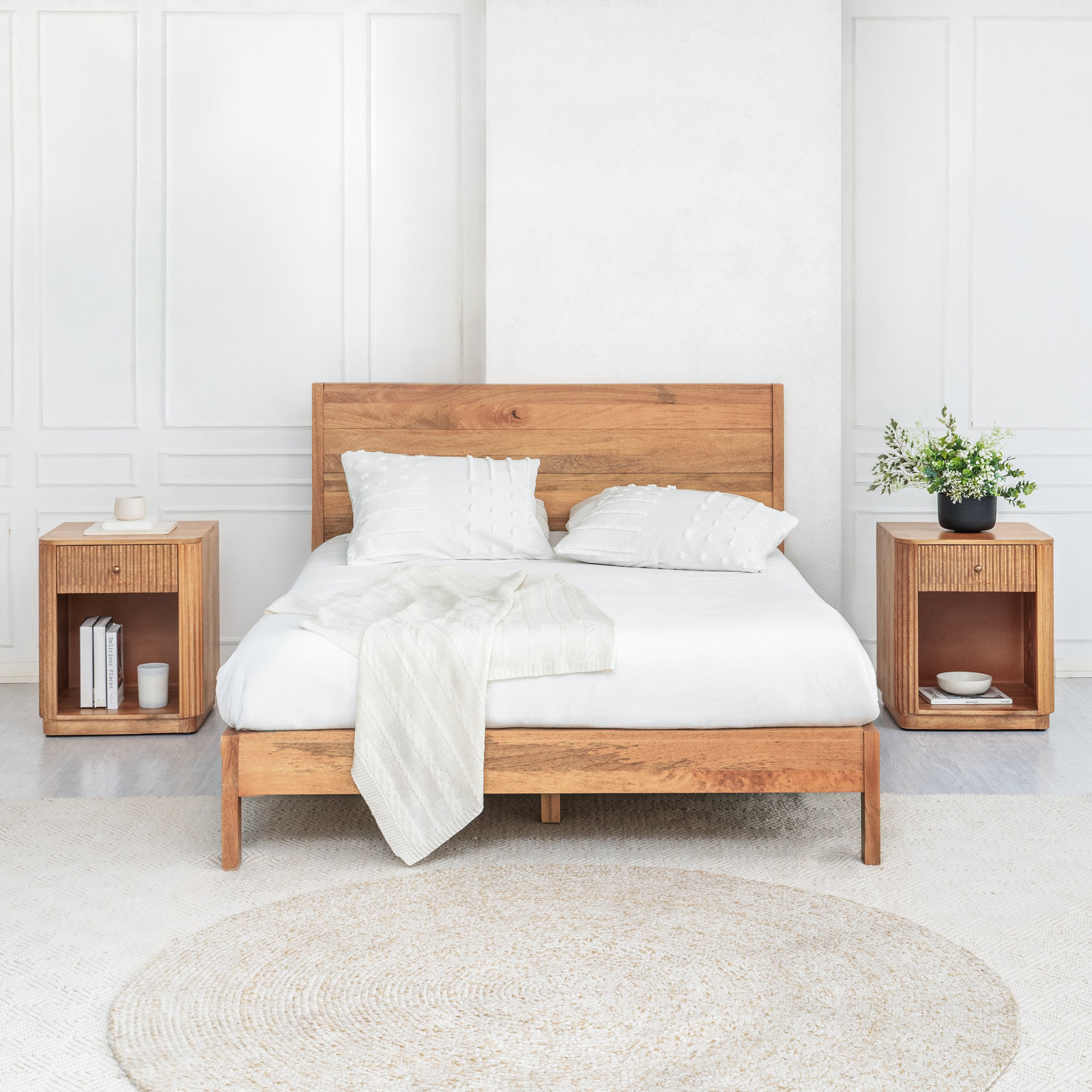 1-Drawer Open Mango Nightstand, Mid Tone Honey