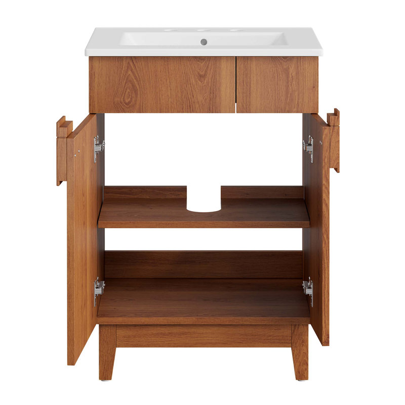 Modway Miles 23'' Free Standing Single Bathroom Vanity with Ceramic Top, Walnut