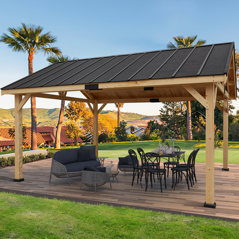 16 Ft. W x 13 Ft. D Outdoor Hardtop Gazebo with Solid Cedar Wood Frame & Asphalt Roof – Heavy-Duty Wood Gazebo for Patio, Deck & Lawn