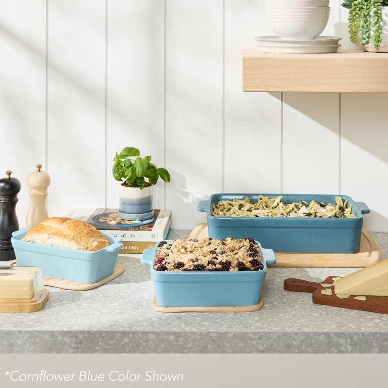 Ensemble de plats de cuisson en céramique 3 pièces, plats de cuisson en grès, ensemble de service de casseroles - vert sauge