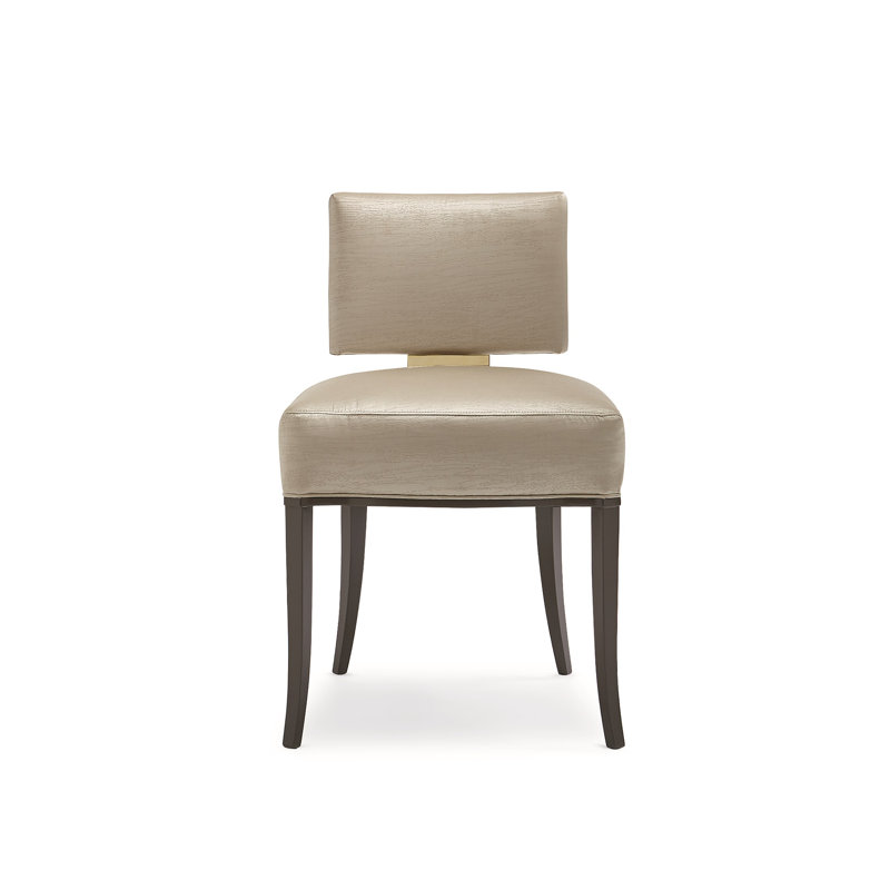 Reserved Seating Sateen Upholstered Side Chair, Light Yellow, Bronze/Gold
