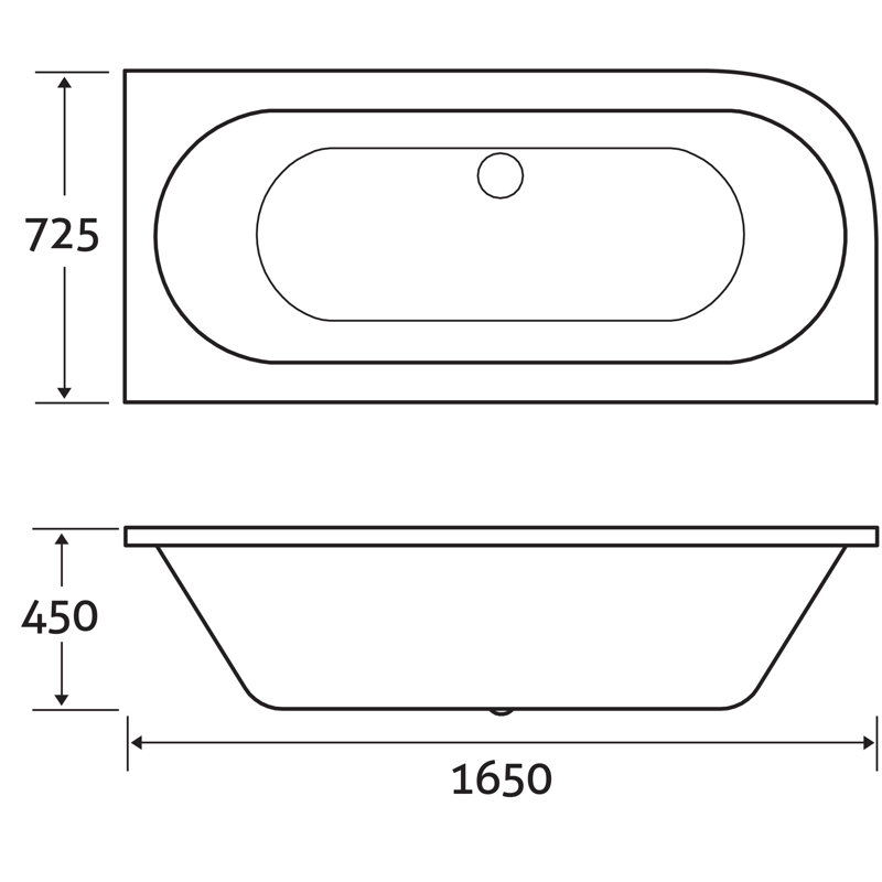1650mm x 450mm Freestanding Soaking Acrylic Bathtub