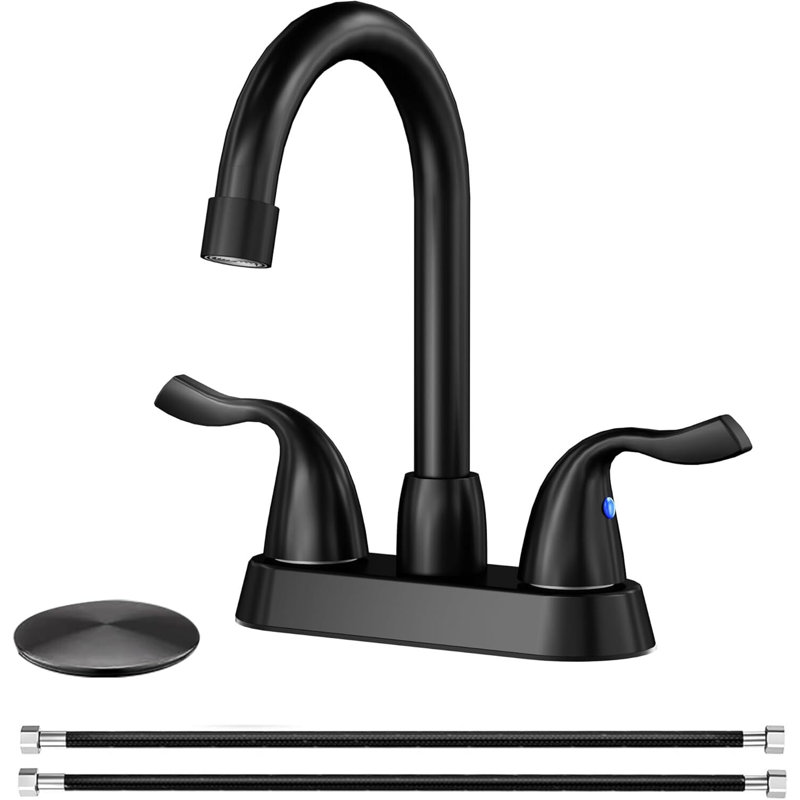 Modern 2-handle Bathroom Faucet with Drain Assembly, Matte Black