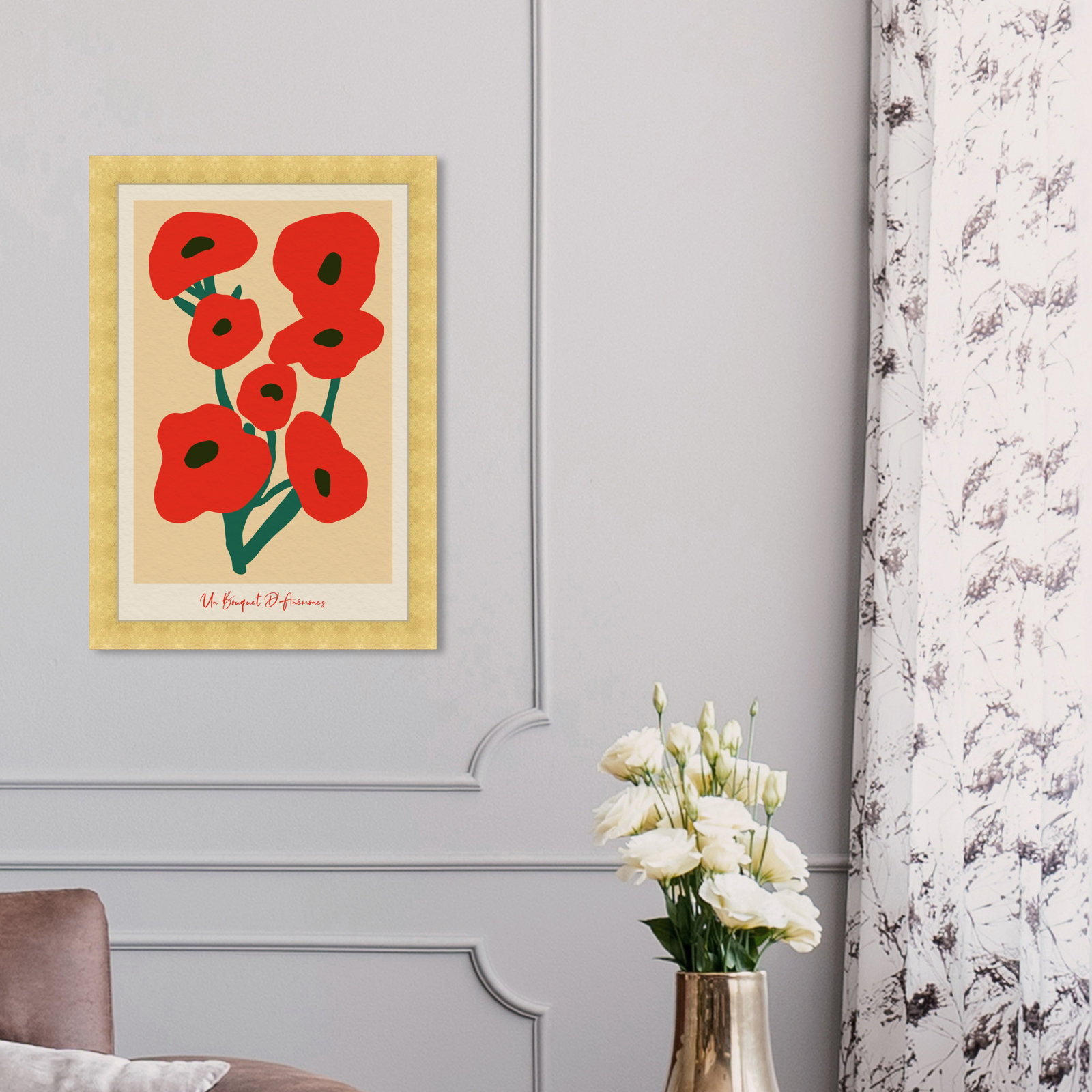 Modern Red Flower Bouquet by Oliver Gal, 17" H x 12" W, Gold