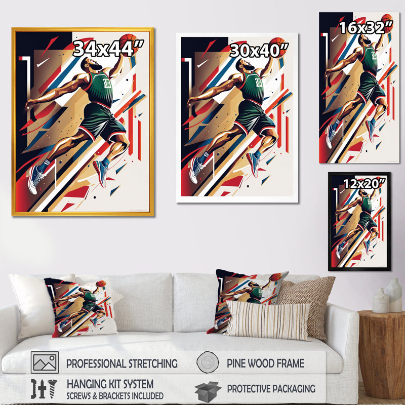 Basketball Slam Dunk sur toile, H 44 po x l 34 po x P 1,5 po