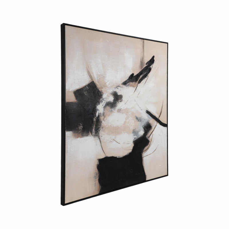 Art sur toile avec cadre en bois avec une conception abstraite audacieuse sur toile pour un décor de chambre à coucher ou de salon décontracté moderne - 60 po noir, brun clair, ivoire