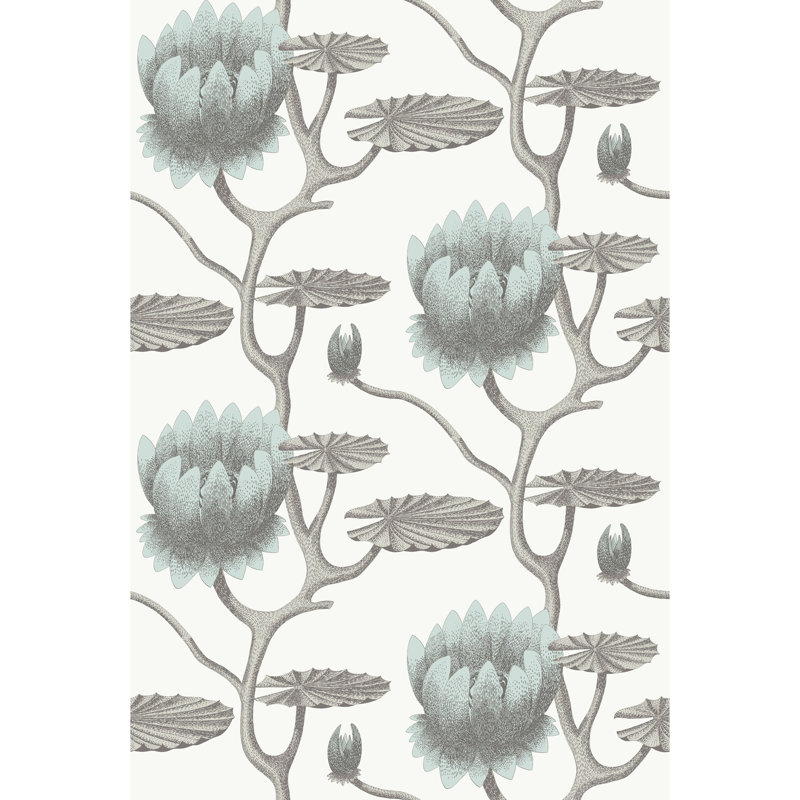 Summer Lily Floral Wallpaper Roll, Aqua/White