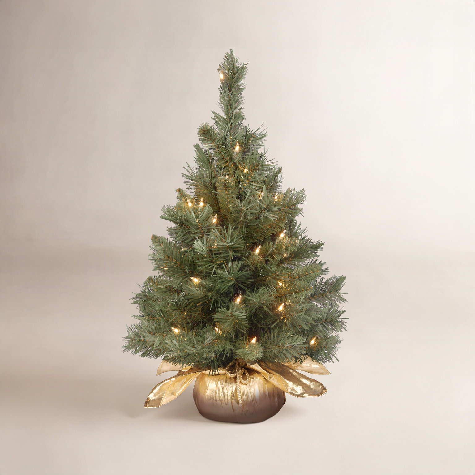 2' Majestic Fir Lighted Tabletop Tree, Gold