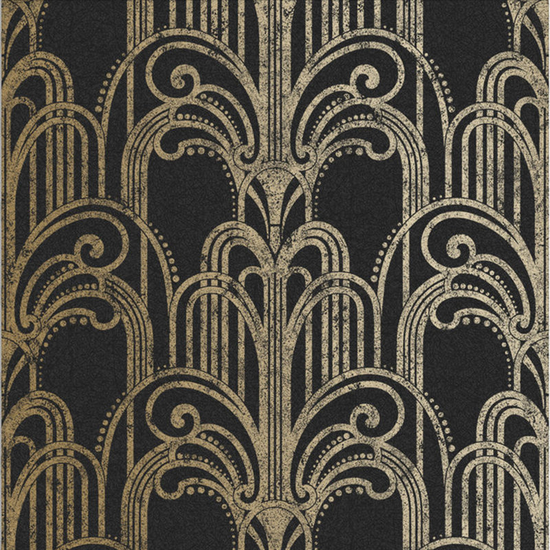 Damask Metallic Wallpaper Roll, Black/Gold